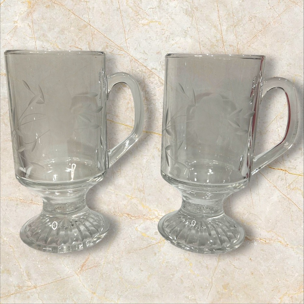 Vtg Princess House Heritage Irish Coffee Hot Chocolate Mugs Footed Cups Set of 2